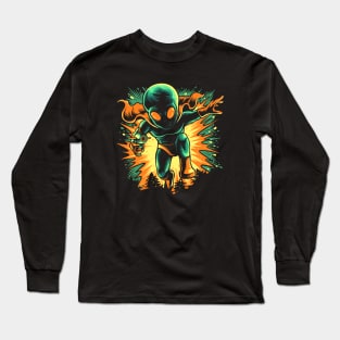 Retro Martian Alien on the Attack with his Ray Gun Long Sleeve T-Shirt